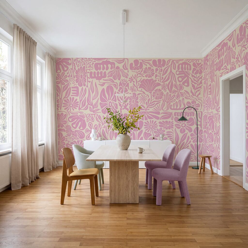 Fotobehang Roze en wit bloemenpatroon (Artikelnummer: t01106v1) Fotobehang Roze en wit bloemenpatroon (Artikelnummer: t01106v1)
