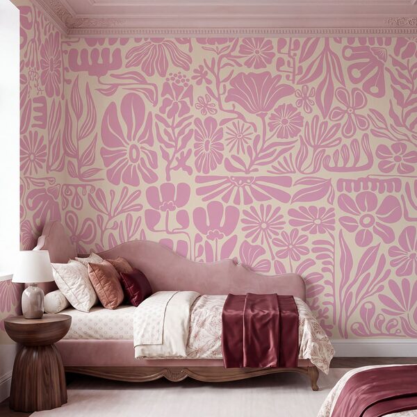 Fotobehang Roze en wit bloemenpatroon (Artikelnummer: t01106v1) Fotobehang Roze en wit bloemenpatroon (Artikelnummer: t01106v1)