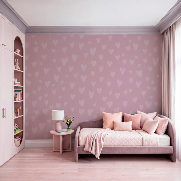 Fotobehang Roze achtergrond met hartjes (Artikelnummer: t01088)