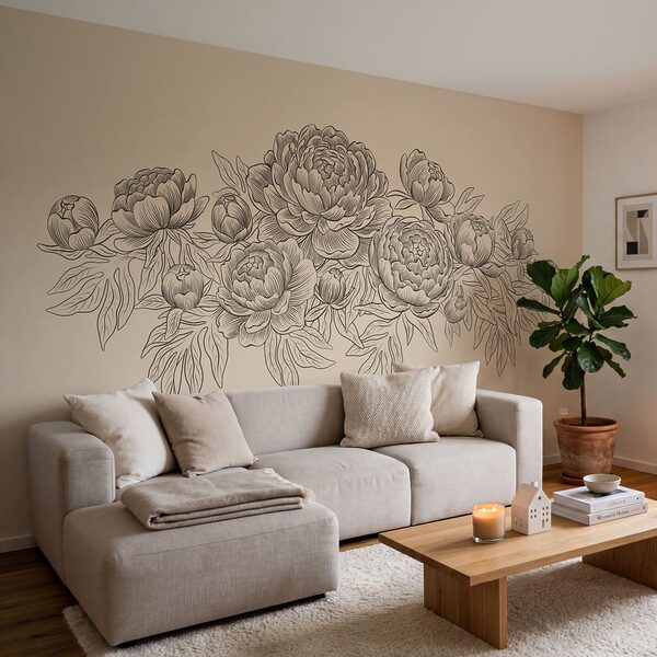 Fotobehang Tekening van bloemen en bladeren (Artikelnummer: t01123) Fotobehang Tekening van bloemen en bladeren (Artikelnummer: t01123)